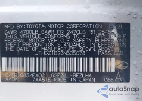 2022 Lexus Is 350 F Sport z USA, uszkodzony, nr VIN JTHGZ1B23N5050781